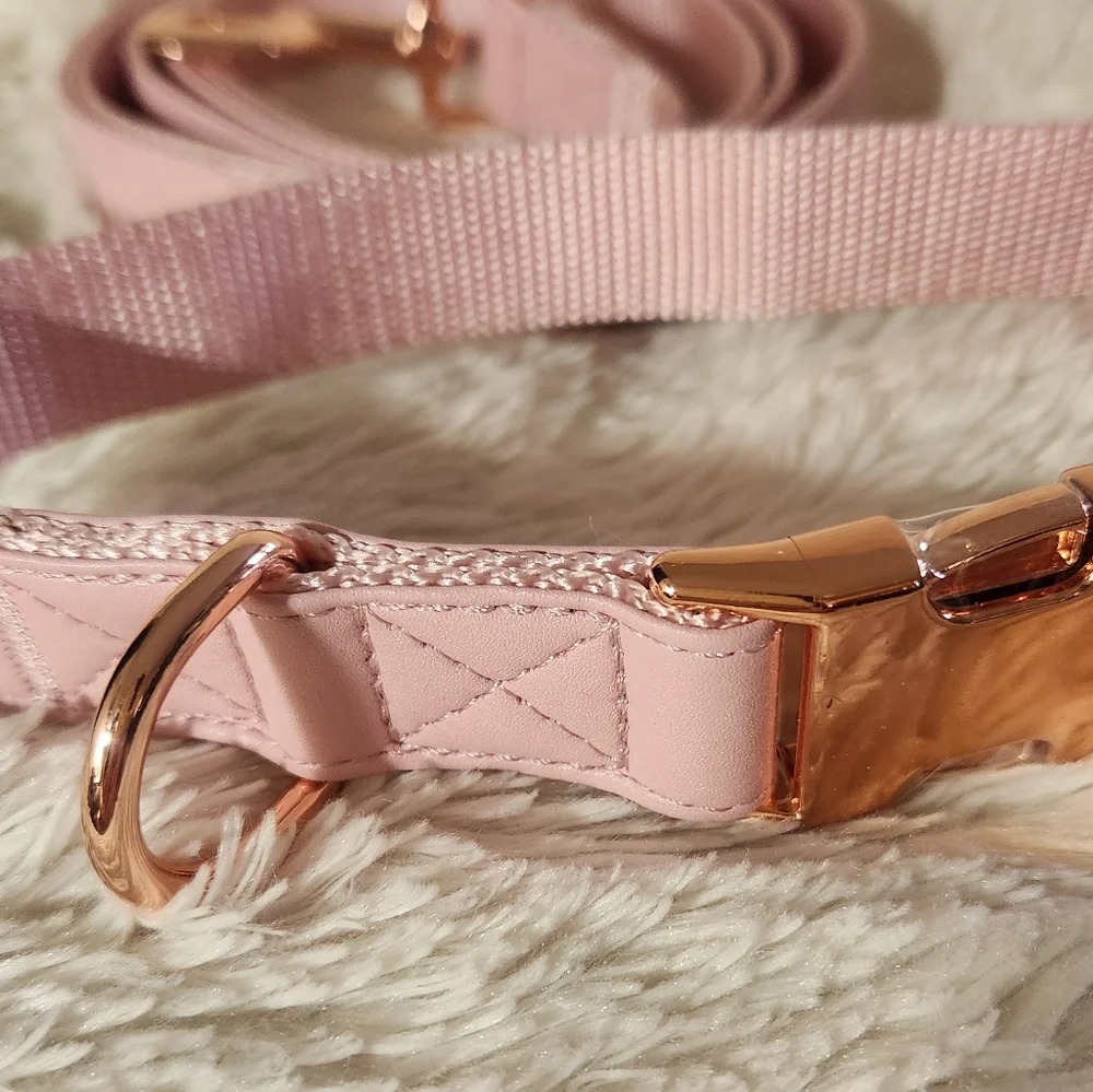 Pink Vegan Leather Dog Collar And Leash Set